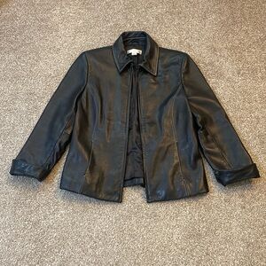 Leather Blazer Jacket with Contrast Stitching